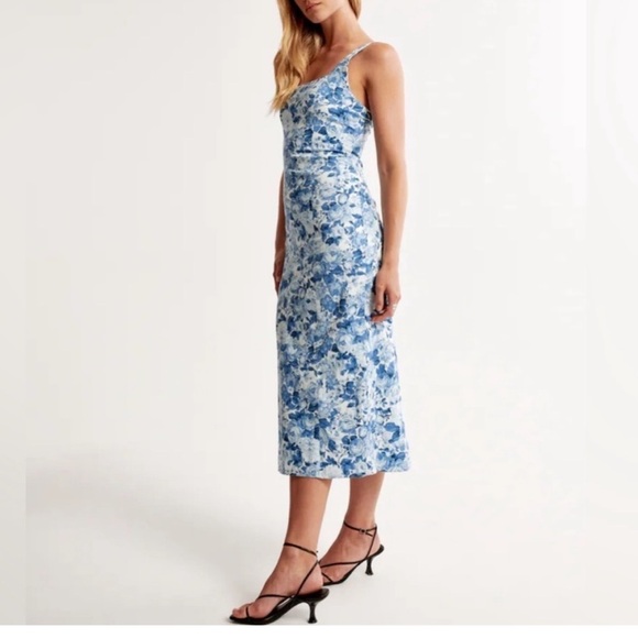 STRETCH Cotton Midi dress blue floral - Picture 5 of 5